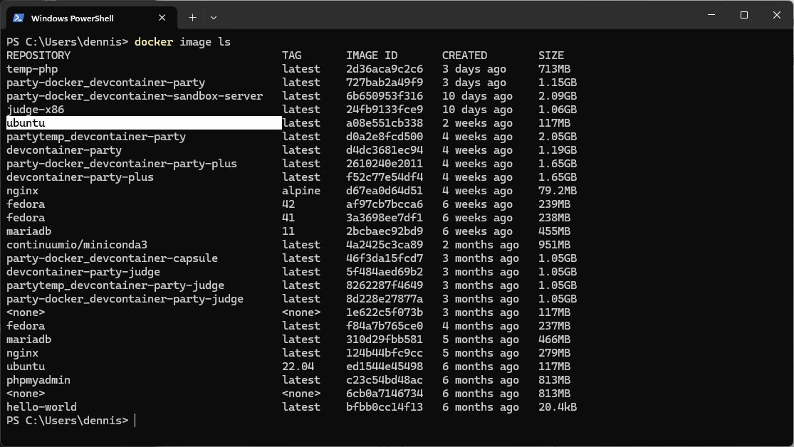 docker image ls