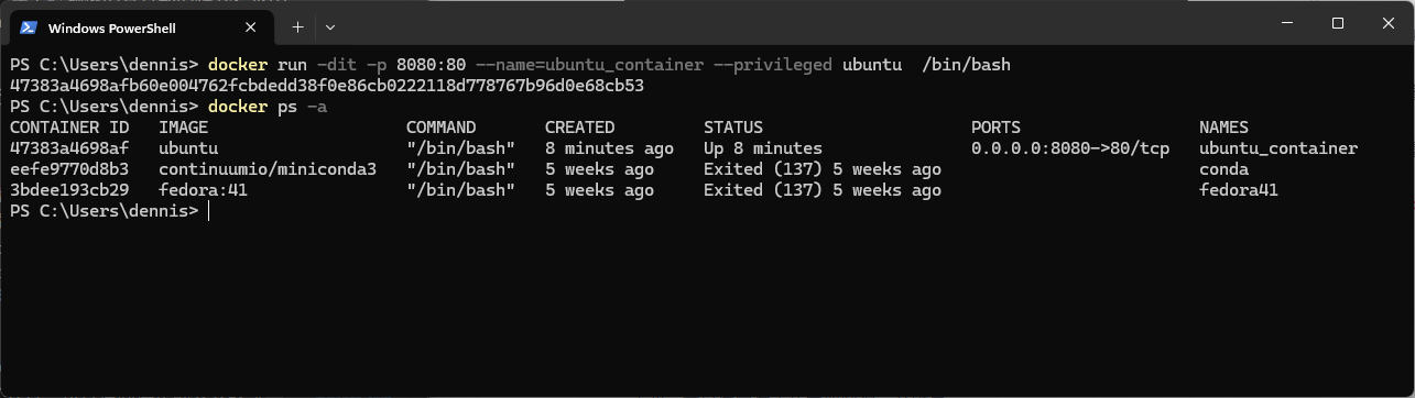 docker ps -a