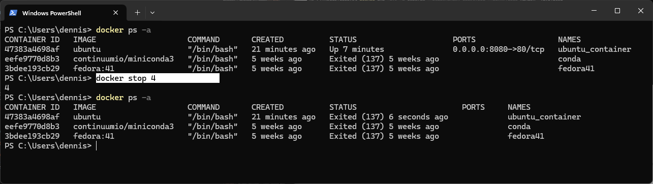docker stop