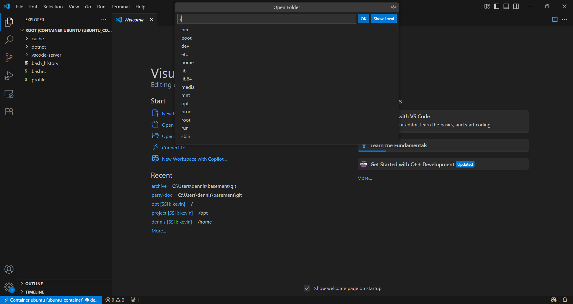 vscode root dir